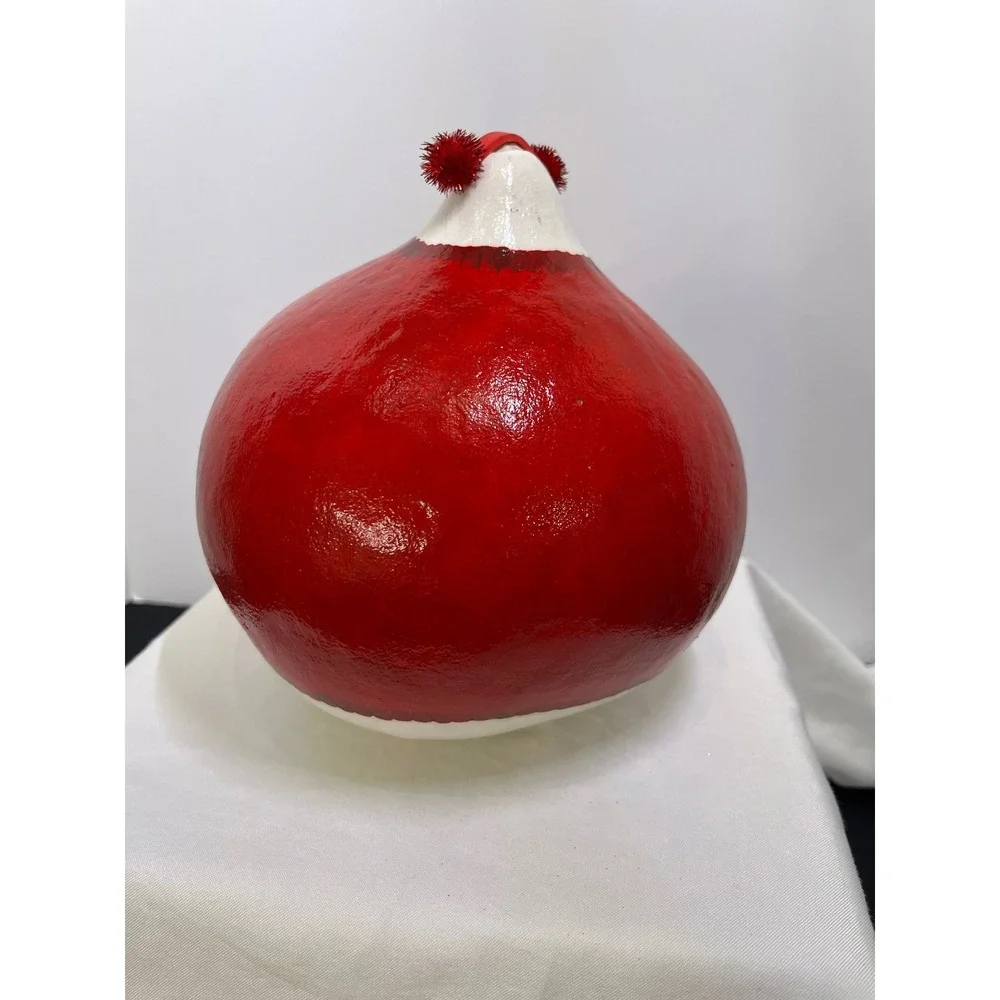 Vintage Folk Art Hand Painted Snowman Gourd Christmas Decor